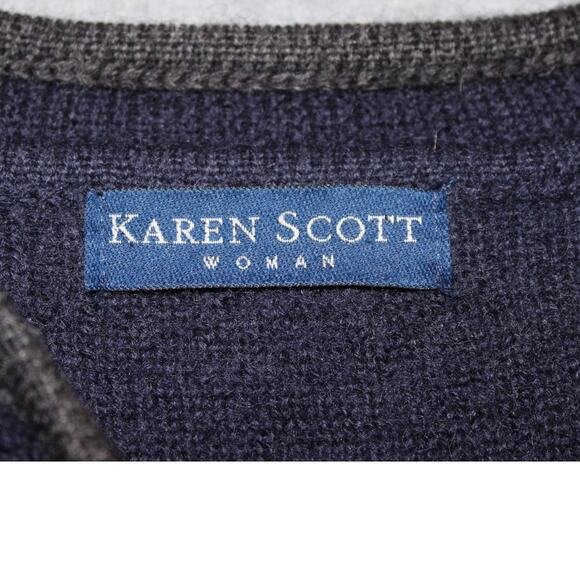Karen Scott 3XL Vintage Blue Wool Zip Cardigan Cottage Granny Core - Picture 4 of 6